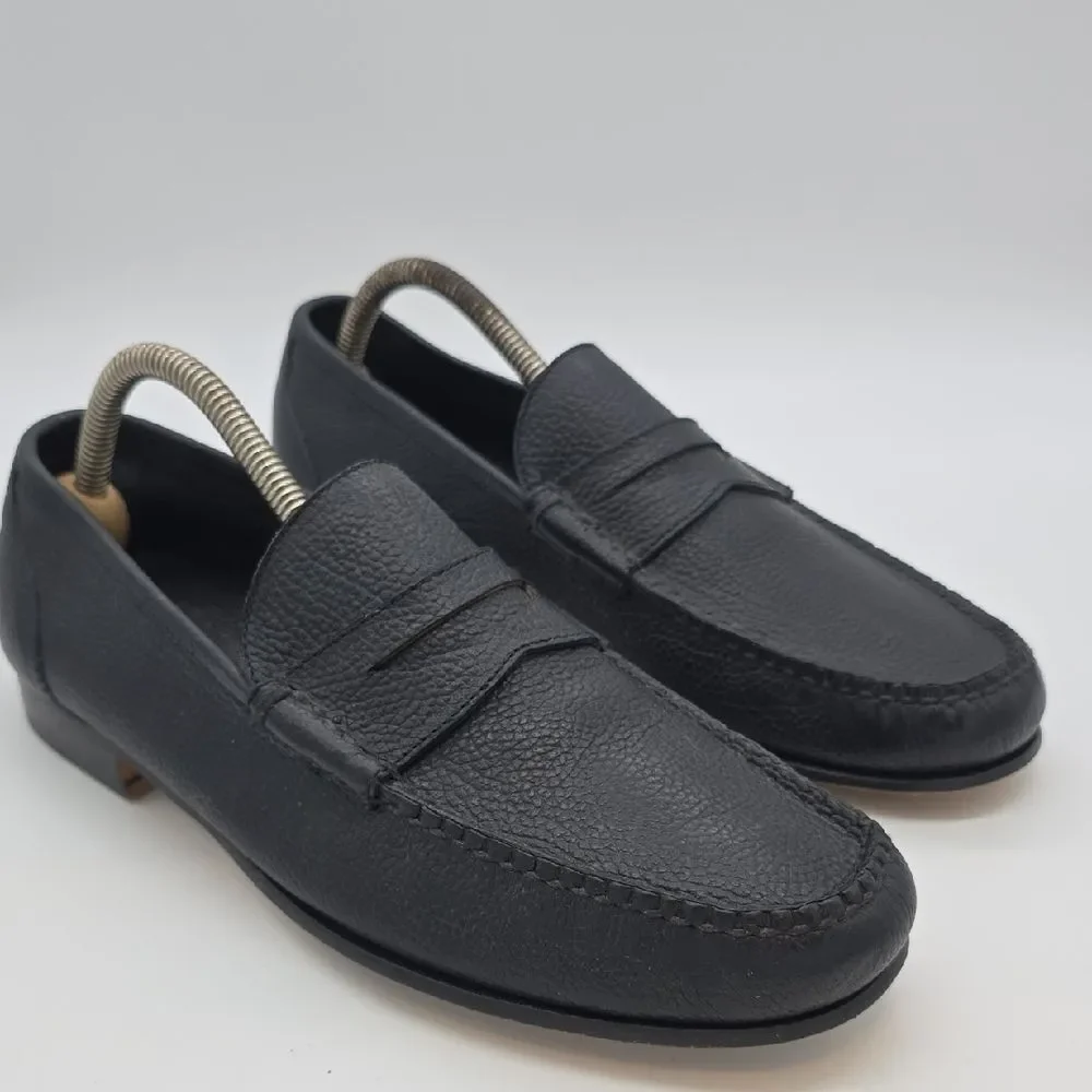 Cole Haan Black Pebbled Leather Slip-On Penny Loafers